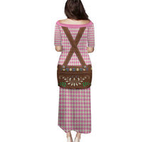 Lederhosen Oktoberfest Family Matching Puletasi and Hawaiian Shirt Pink Edelweiss Floral Polka Dots - Wonder Print Shop