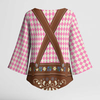 Lederhosen Oktoberfest Kimono Sleeve Blouse Pink Edelweiss Floral Polka Dots - Wonder Print Shop