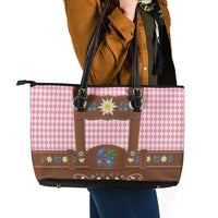 Lederhosen Oktoberfest Leather Tote Bag Pink Edelweiss Floral Polka Dots - Wonder Print Shop