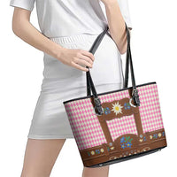 Lederhosen Oktoberfest Leather Tote Bag Pink Edelweiss Floral Polka Dots - Wonder Print Shop