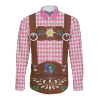 Lederhosen Oktoberfest Long Sleeve Button Shirt Pink Edelweiss Floral Polka Dots - Wonder Print Shop