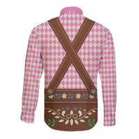 Lederhosen Oktoberfest Long Sleeve Button Shirt Pink Edelweiss Floral Polka Dots - Wonder Print Shop