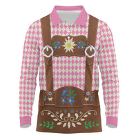 Lederhosen Oktoberfest Long Sleeve Polo Shirt Pink Edelweiss Floral Polka Dots - Wonder Print Shop