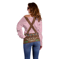 Lederhosen Oktoberfest Off Shoulder Sweater Pink Edelweiss Floral Polka Dots - Wonder Print Shop