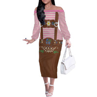 Lederhosen Oktoberfest Off The Shoulder Long Sleeve Dress Pink Edelweiss Floral Polka Dots - Wonder Print Shop