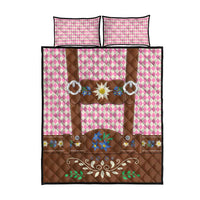 Lederhosen Oktoberfest Quilt Bed Set Pink Edelweiss Floral Polka Dots - Wonder Print Shop