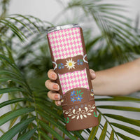 Lederhosen Oktoberfest Skinny Tumbler Pink Edelweiss Floral Polka Dots - Wonder Print Shop