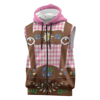 Lederhosen Oktoberfest Sleeveless Zip Hoodie Pink Edelweiss Floral Polka Dots - Wonder Print Shop