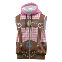 Lederhosen Oktoberfest Sleeveless Zip Hoodie Pink Edelweiss Floral Polka Dots - Wonder Print Shop