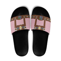 Lederhosen Oktoberfest Slide Sandals Pink Edelweiss Floral Polka Dots - Wonder Print Shop