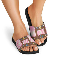Lederhosen Oktoberfest Slide Sandals Pink Edelweiss Floral Polka Dots - Wonder Print Shop