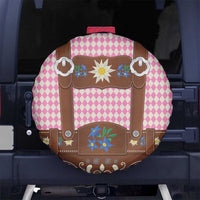 Lederhosen Oktoberfest Spare Tire Cover Pink Edelweiss Floral Polka Dots - Wonder Print Shop