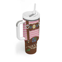 Lederhosen Oktoberfest Tumbler With Handle Pink Edelweiss Floral Polka Dots - Wonder Print Shop