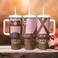 Lederhosen Oktoberfest Tumbler With Handle Pink Edelweiss Floral Polka Dots - Wonder Print Shop