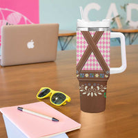 Lederhosen Oktoberfest Tumbler With Handle Pink Edelweiss Floral Polka Dots - Wonder Print Shop