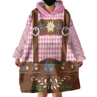 Lederhosen Oktoberfest Wearable Blanket Hoodie Pink Edelweiss Floral Polka Dots - Wonder Print Shop