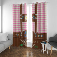 Lederhosen Oktoberfest Window Curtain Pink Edelweiss Floral Polka Dots - Wonder Print Shop