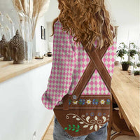 Lederhosen Oktoberfest Women Casual Shirt Pink Edelweiss Floral Polka Dots - Wonder Print Shop