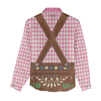 Lederhosen Oktoberfest Women Casual Shirt Pink Edelweiss Floral Polka Dots - Wonder Print Shop