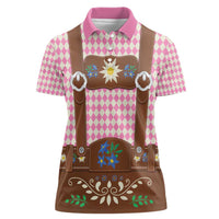 Lederhosen Oktoberfest Women Polo Shirt Pink Edelweiss Floral Polka Dots - Wonder Print Shop
