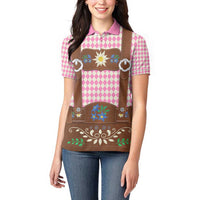 Lederhosen Oktoberfest Women Polo Shirt Pink Edelweiss Floral Polka Dots - Wonder Print Shop