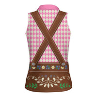 Lederhosen Oktoberfest Women Sleeveless Polo Shirt Pink Edelweiss Floral Polka Dots - Wonder Print Shop