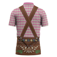 Lederhosen Oktoberfest Zipper Polo Shirt Pink Edelweiss Floral Polka Dots - Wonder Print Shop