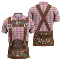 Lederhosen Oktoberfest Zipper Polo Shirt Pink Edelweiss Floral Polka Dots - Wonder Print Shop