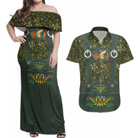 Lederhosen Oktoberfest Couples Matching Off Shoulder Maxi Dress and Hawaiian Shirt Hops And Malt Pattern - Wonder Print Shop