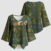 Lederhosen Oktoberfest Kimono Sleeve Blouse Hops And Malt Pattern - Wonder Print Shop