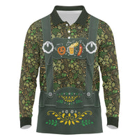 Lederhosen Oktoberfest Long Sleeve Polo Shirt Hops And Malt Pattern - Wonder Print Shop