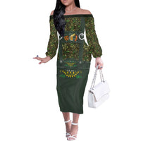 Lederhosen Oktoberfest Off The Shoulder Long Sleeve Dress Hops And Malt Pattern - Wonder Print Shop