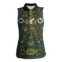 Lederhosen Oktoberfest Women Sleeveless Polo Shirt Hops And Malt Pattern - Wonder Print Shop