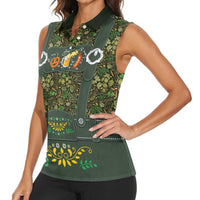 Lederhosen Oktoberfest Women Sleeveless Polo Shirt Hops And Malt Pattern - Wonder Print Shop