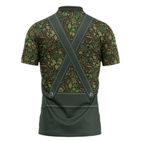 Lederhosen Oktoberfest Zipper Polo Shirt Hops And Malt Pattern - Wonder Print Shop