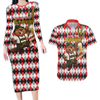 Oktoberfest Beaver Couples Matching Long Sleeve Bodycon Dress and Hawaiian Shirt On My Wurst Behaviour - Wonder Print Shop