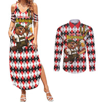 Oktoberfest Beaver Couples Matching Summer Maxi Dress and Long Sleeve Button Shirt On My Wurst Behaviour - Wonder Print Shop