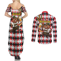 Oktoberfest Beaver Couples Matching Summer Maxi Dress and Long Sleeve Button Shirt On My Wurst Behaviour - Wonder Print Shop