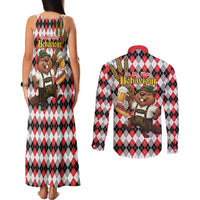 Oktoberfest Beaver Couples Matching Tank Maxi Dress and Long Sleeve Button Shirt On My Wurst Behaviour - Wonder Print Shop