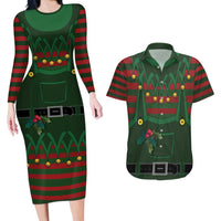 Christmas Elf Costume Couples Matching Long Sleeve Bodycon Dress and Hawaiian Shirt Santa’s Little Helper Outfit - Wonder Print Shop