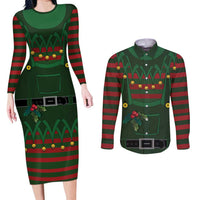 Christmas Elf Costume Couples Matching Long Sleeve Bodycon Dress and Long Sleeve Button Shirt Santa’s Little Helper Outfit - Wonder Print Shop