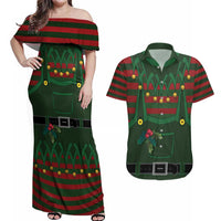 Christmas Elf Costume Couples Matching Off Shoulder Maxi Dress and Hawaiian Shirt Santa’s Little Helper Outfit - Wonder Print Shop