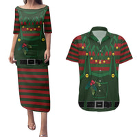 Christmas Elf Costume Couples Matching Puletasi and Hawaiian Shirt Santa’s Little Helper Outfit - Wonder Print Shop