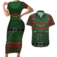Christmas Elf Costume Couples Matching Short Sleeve Bodycon Dress and Hawaiian Shirt Santa’s Little Helper Outfit - Wonder Print Shop