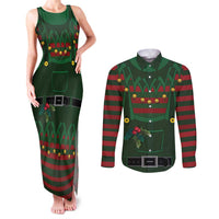 Christmas Elf Costume Couples Matching Tank Maxi Dress and Long Sleeve Button Shirt Santa’s Little Helper Outfit - Wonder Print Shop