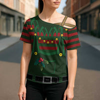 Christmas Elf Costume Cross Shoulder Shirt Santa’s Little Helper Outfit - Wonder Print Shop