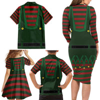 Christmas Elf Costume Family Matching Long Sleeve Bodycon Dress and Hawaiian Shirt Santa’s Little Helper Outfit - Wonder Print Shop