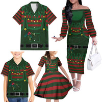 Christmas Elf Costume Family Matching Off The Shoulder Long Sleeve Dress and Hawaiian Shirt Santa’s Little Helper Outfit - Wonder Print Shop