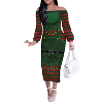 Christmas Elf Costume Family Matching Off The Shoulder Long Sleeve Dress and Hawaiian Shirt Santa’s Little Helper Outfit - Wonder Print Shop