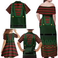 Christmas Elf Costume Family Matching Off Shoulder Maxi Dress and Hawaiian Shirt Santa’s Little Helper Outfit - Wonder Print Shop